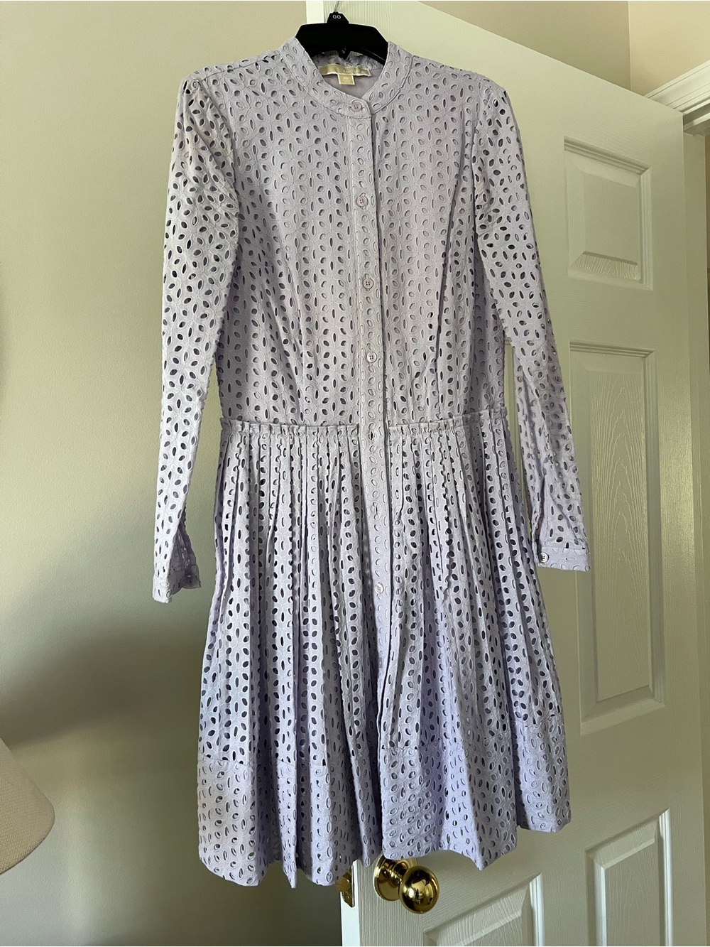 Michael Kors Light Lavender Eyelet Long-Sleeve Button Dress